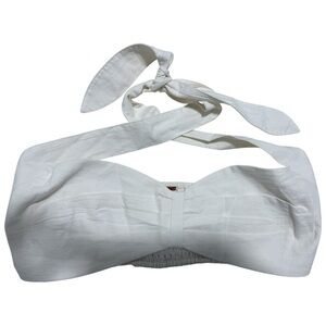 Free People‎ White Halter Bandeau Crop Top Smocked Back Tie Straps Size M